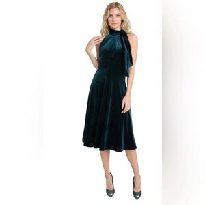 Black Halo Audrey Dress Green Sleeveless Velvet Halter Midi Dress‎ Size 4, NWT